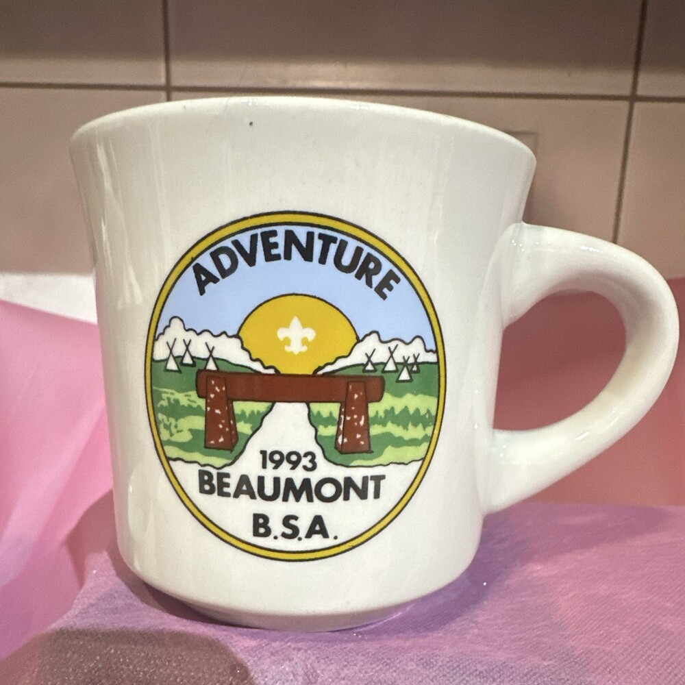 1993 Beaumont BSA Adventure Boy Scouts of America white ceramic coffee mug